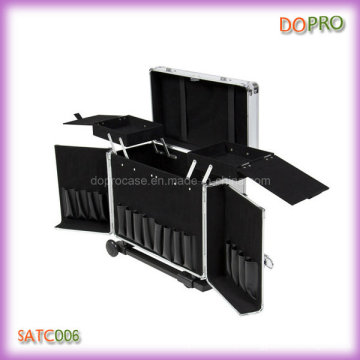 Silver Striped abs cabeleireiro transportar casos com carrinho (satc006)